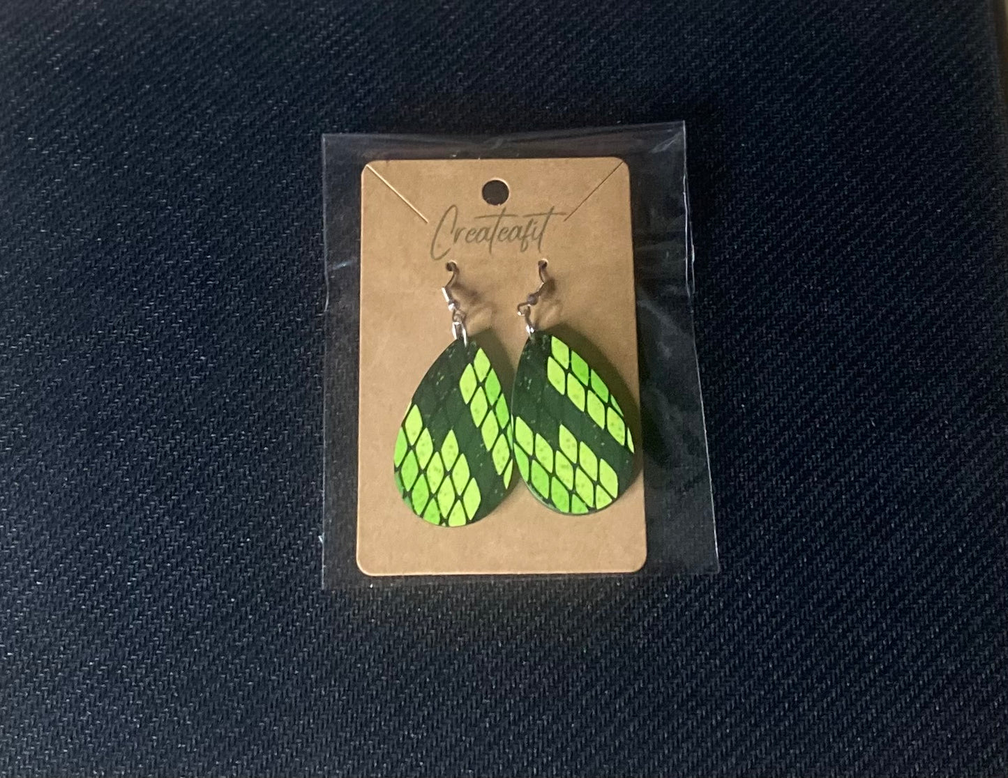 Green and black snakeskin earrings